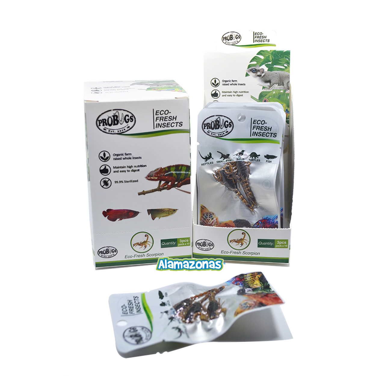 Pack 10 Escorpiones Alimento Fresco Alamazonas Scorpions Probugs Eco-Fresh Insects